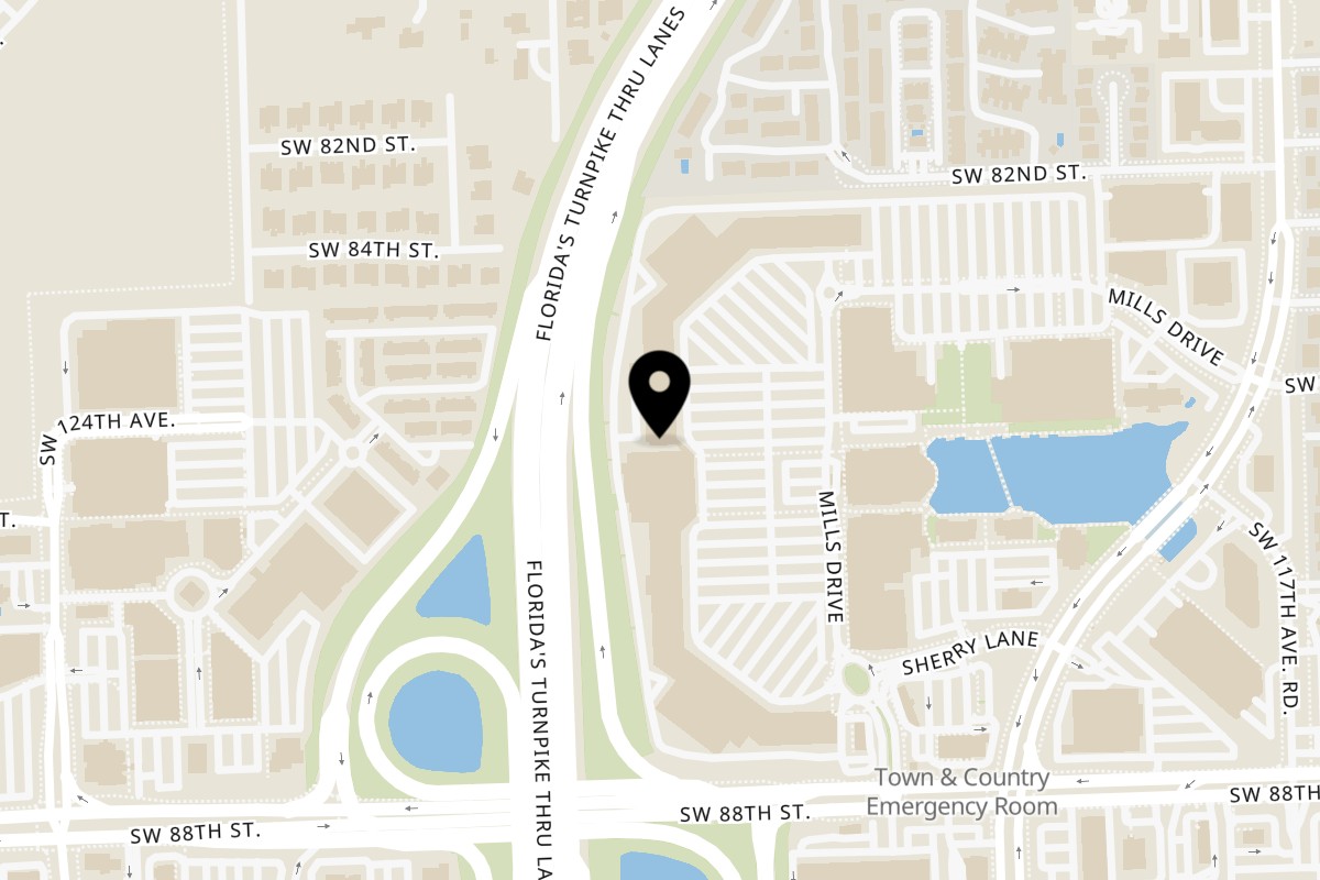 Map showing the location of Poki Bowl Kendall on 8370 Mills Dr in Miami